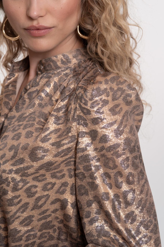 Blouse Velvet Look Leopard - Goudkleurig