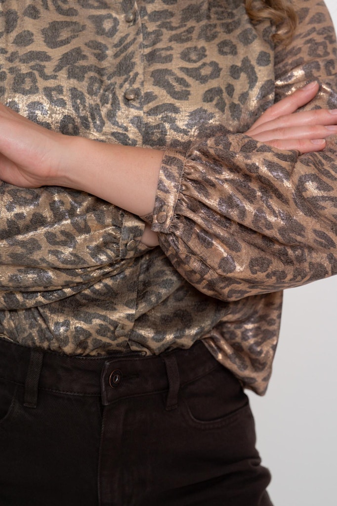 Blouse Velvet Look Leopard - Goudkleurig