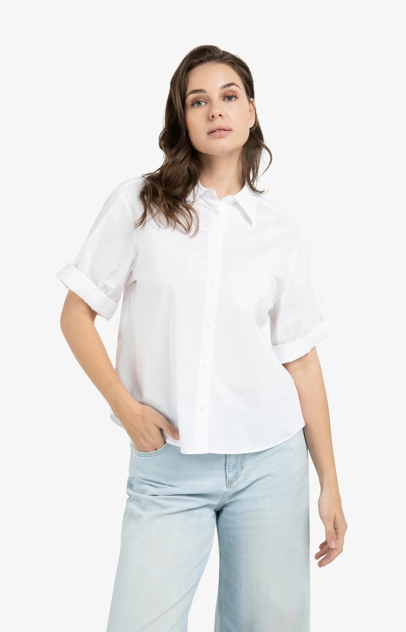 Blouse Met Omgeslagen Mouwen - Off-white