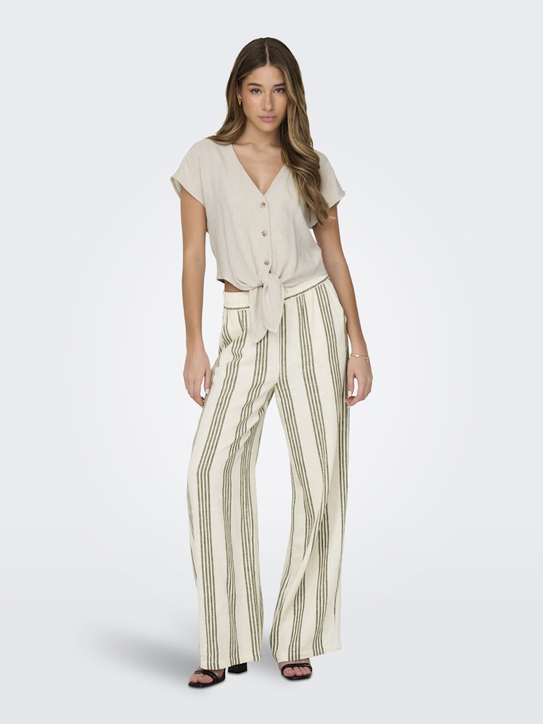 Onlsiesta Ss Knot Lin Bl Shirt Pnt Noos - Beige