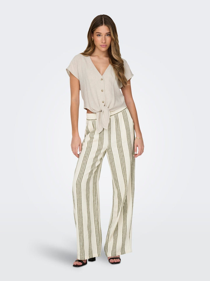 Onlsiesta Ss Knot Lin Bl Shirt Pnt Noos - Beige