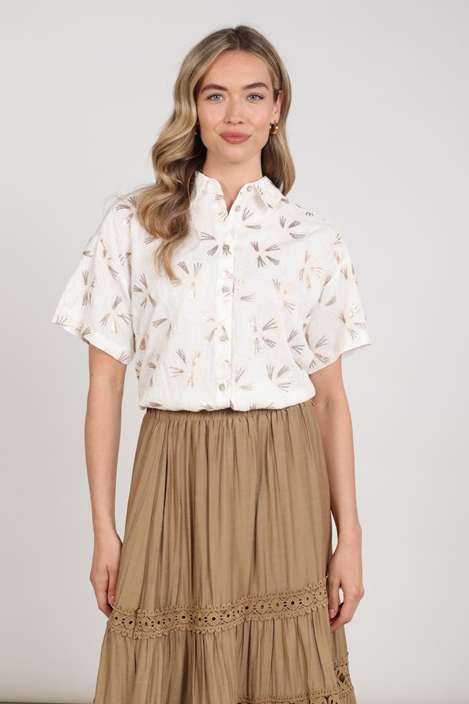 Britt Blouse Embroidery - Ecru Dessin