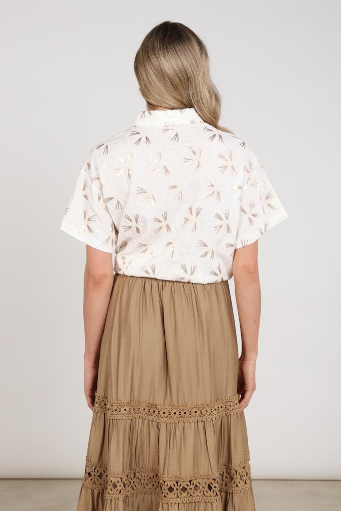 Britt Blouse Embroidery - Ecru Dessin