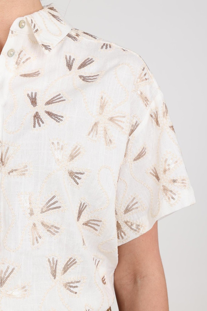 Britt Blouse Embroidery - Ecru Dessin