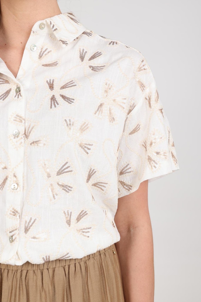 Britt Blouse Embroidery - Ecru Dessin
