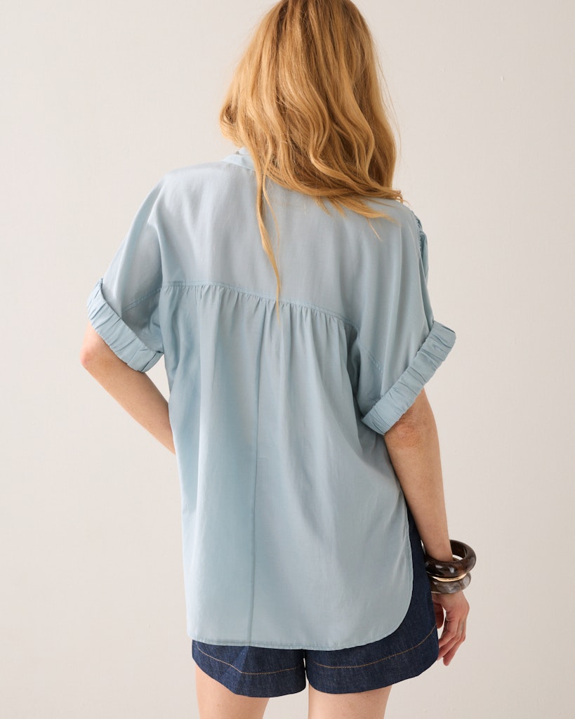 Blouse Short Sleeves Viscose Cotton - Lichtblauw