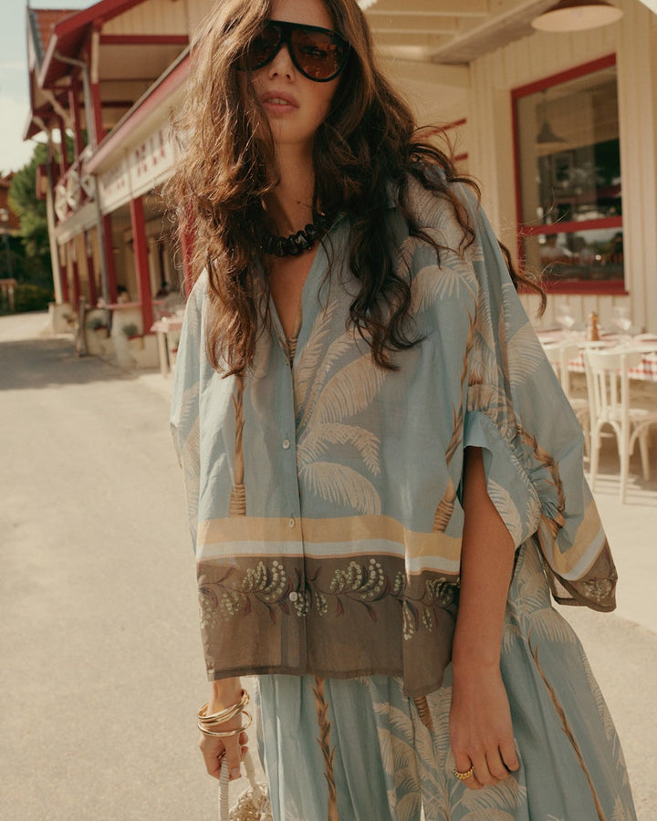 Blouse Palmtree Print - Blauw Dessin