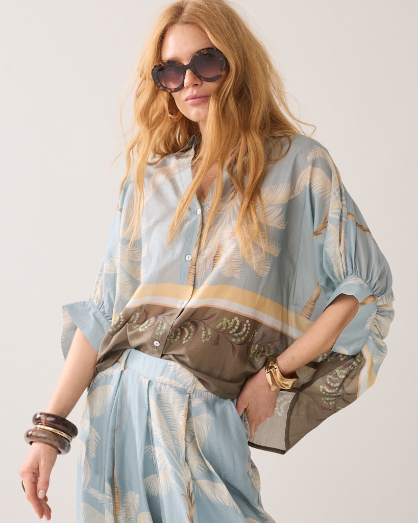Blouse Palmtree Print - Blauw Dessin
