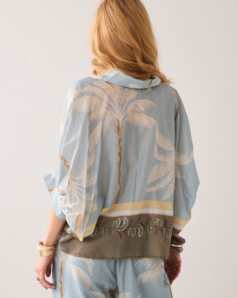 Blouse Palmtree Print - Blauw Dessin