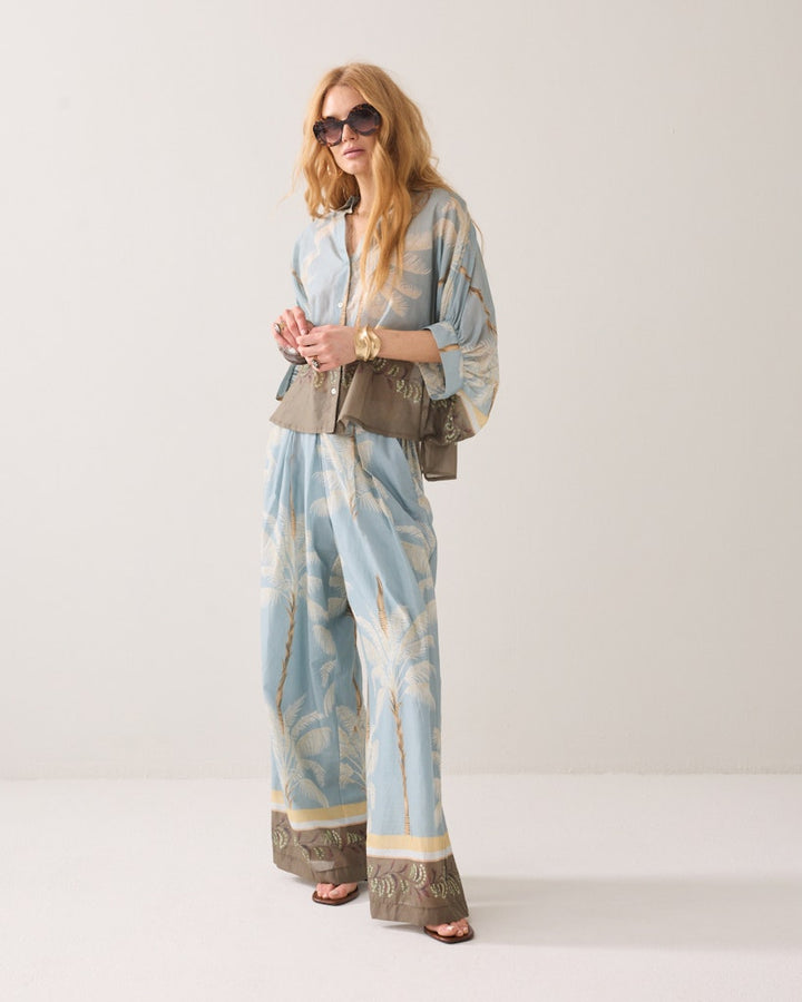 Blouse Palmtree Print - Blauw Dessin