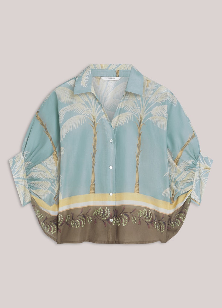 Blouse Palmtree Print - Blauw Dessin