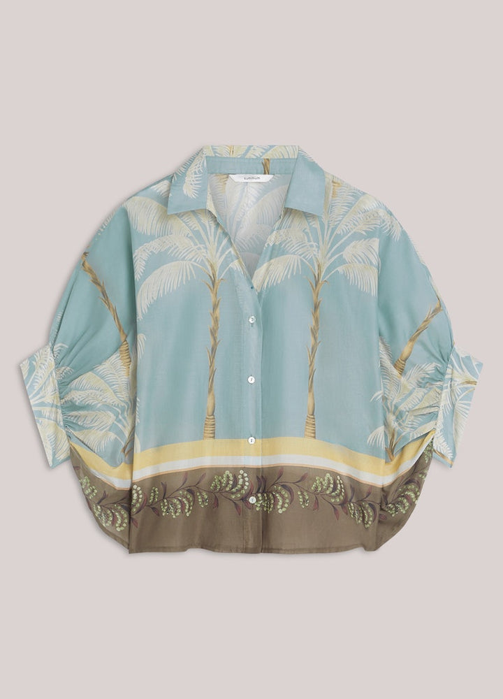 Blouse Palmtree Print - Blauw Dessin