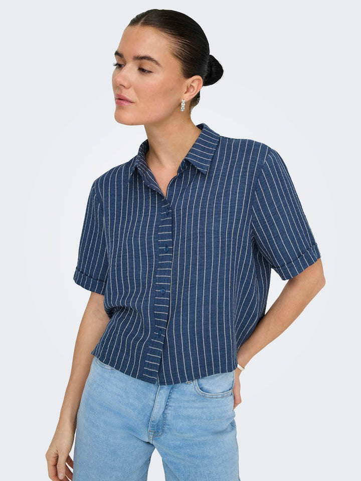 Jdypower S/s Short Shirt Wvn Noos - Blauw Dessin