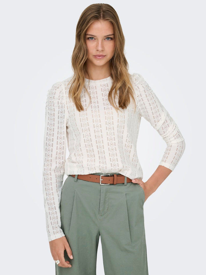 Onlmelanie L/s O-neck Top Jrs - Ecru