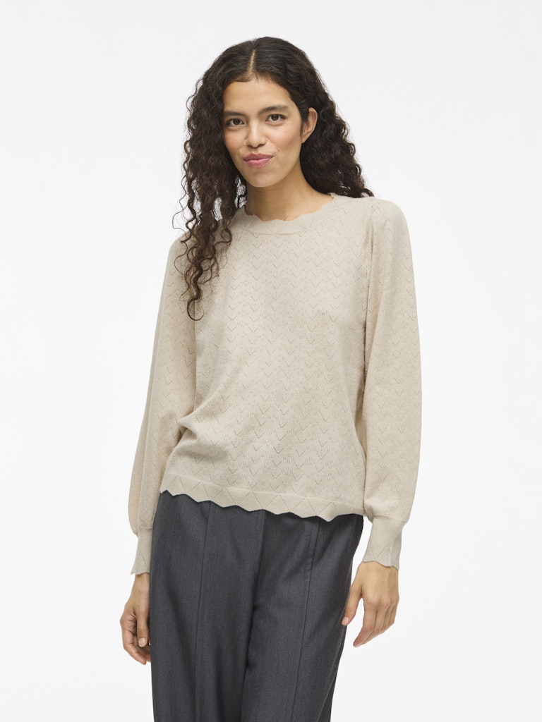 Viemi O-neck L/s Knit Top/tes - Beige