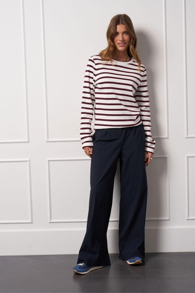 Annika Stripe Ls Tshirt - Ecru Dessin