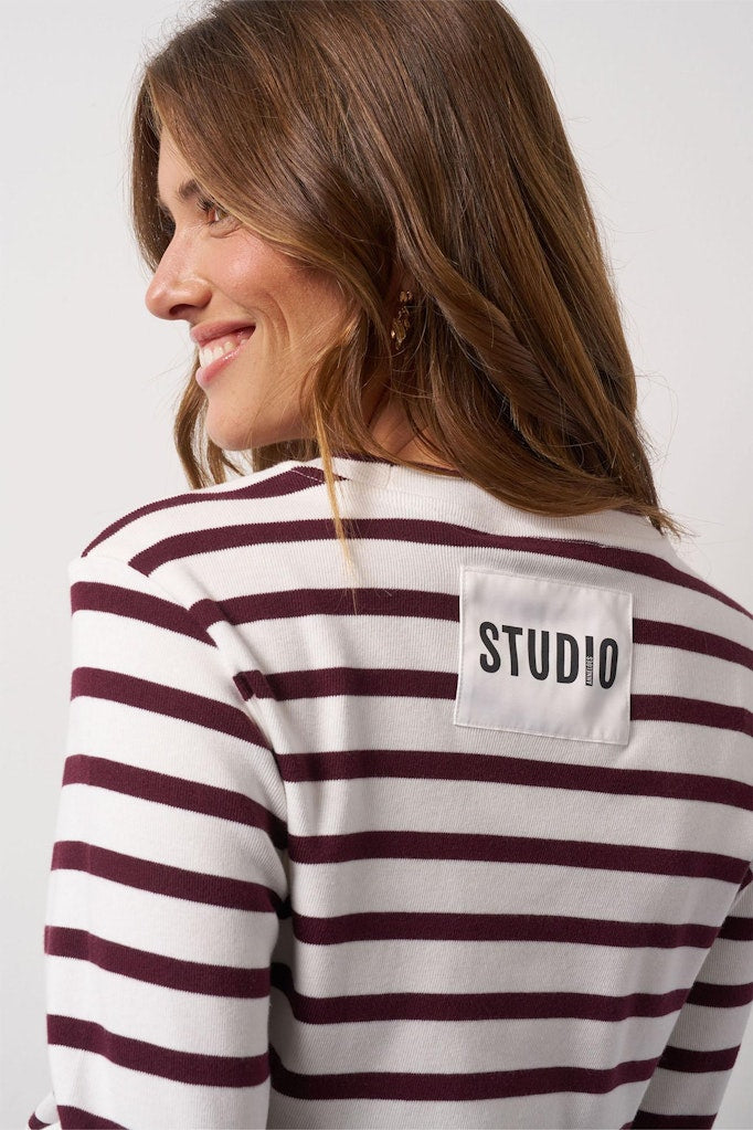 Annika Stripe Ls Tshirt - Ecru Dessin
