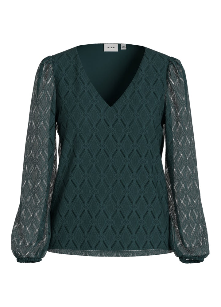 Vifero V-neck L/s Top/dfs/pb - Donkergroen