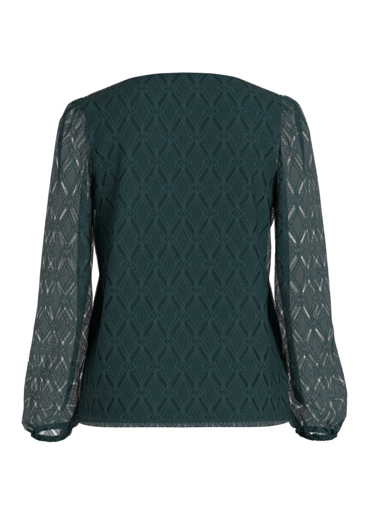 Vifero V-neck L/s Top/dfs/pb - Donkergroen