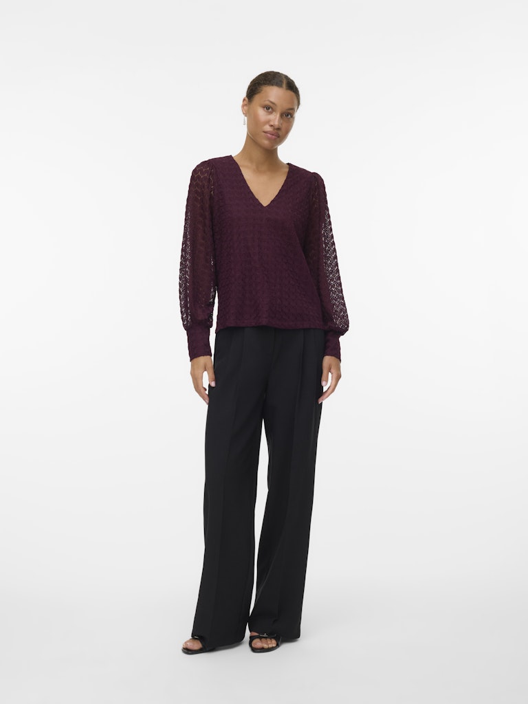 Vmbecca Ls V-neck Lace Top Jrs Noos - Bordeaux