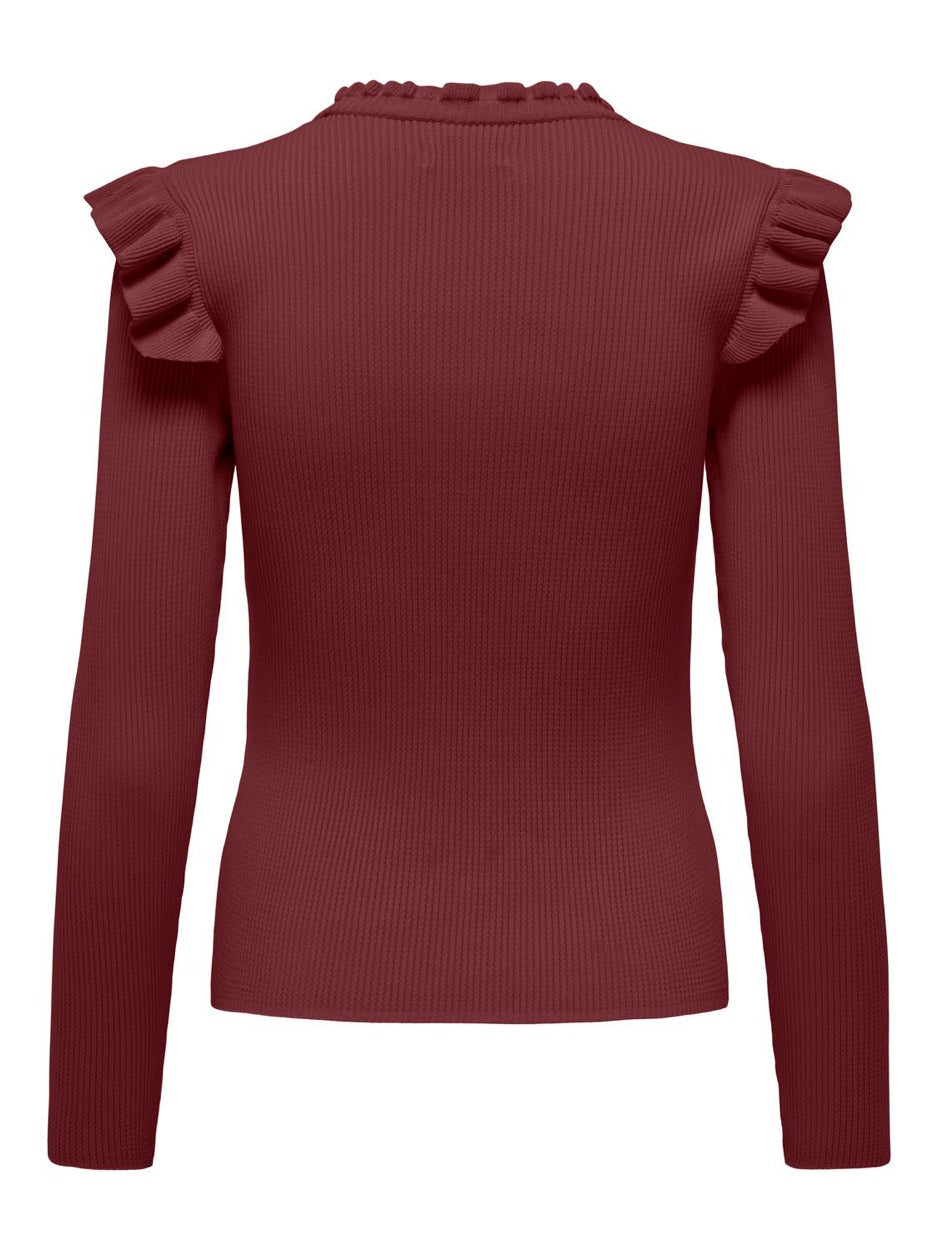 Onlsia Sally Ruffle Ls Pullover Knt - Bordeaux