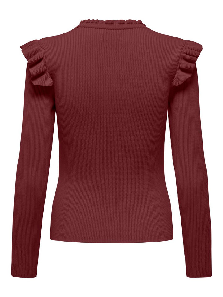 Onlsia Sally Ruffle Ls Pullover Knt - Bordeaux