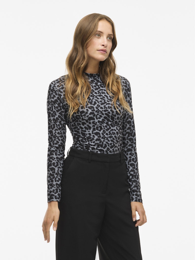 Vileoa L/s High Neck Top - Noos - Grijs Dessin