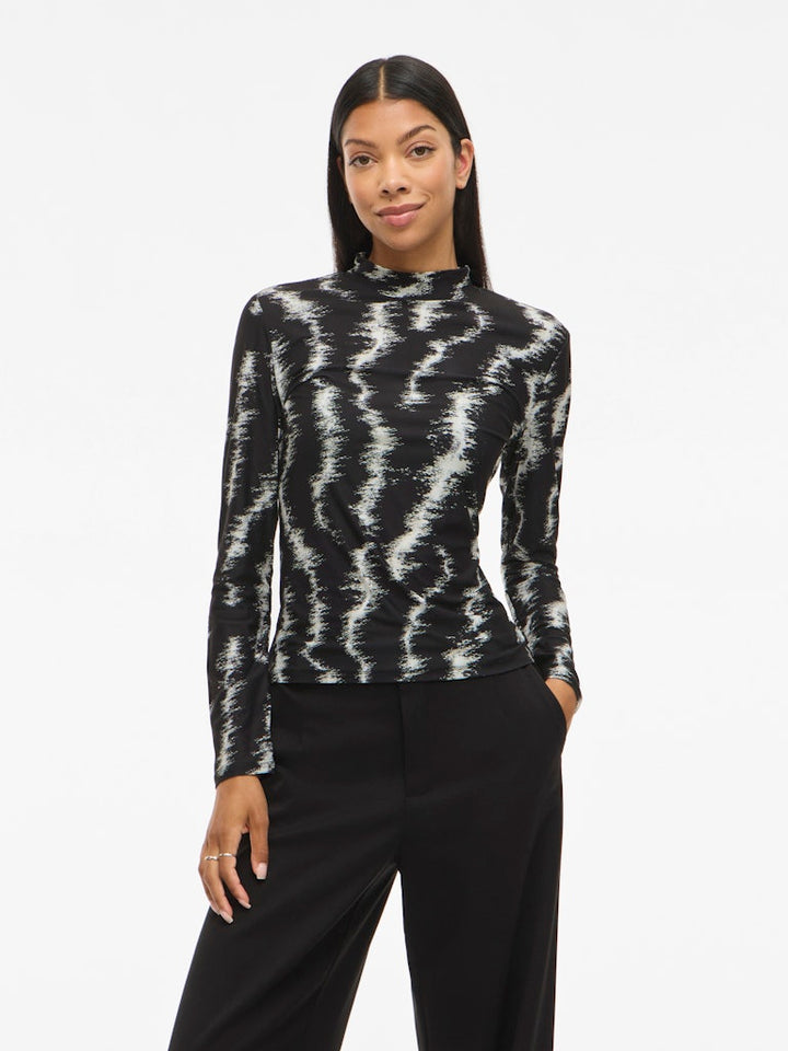 Vileoa L/s High Neck Top - Noos - Zwart Dessin