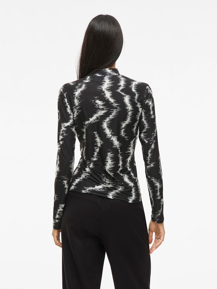 Vileoa L/s High Neck Top - Noos - Zwart Dessin