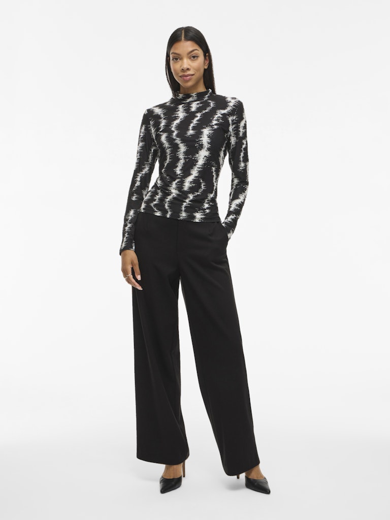Vileoa L/s High Neck Top - Noos - Zwart Dessin