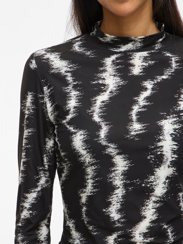 Vileoa L/s High Neck Top - Noos - Zwart Dessin
