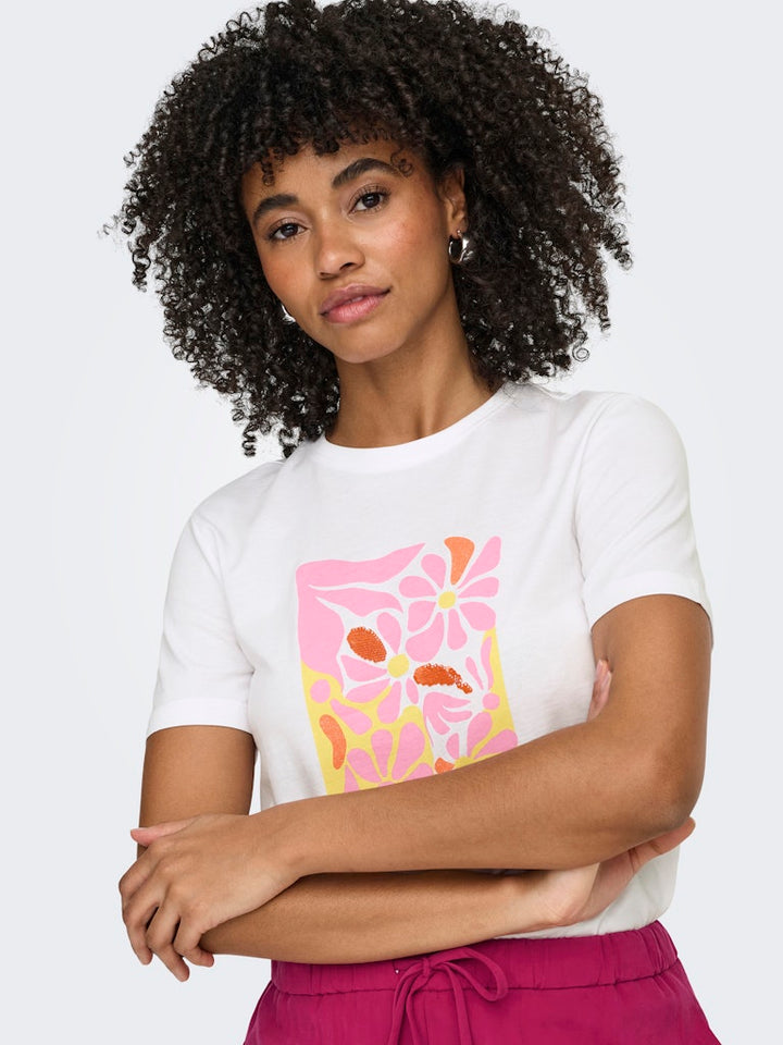 Onlkita Reg S/s Print Top Noos - Off-white