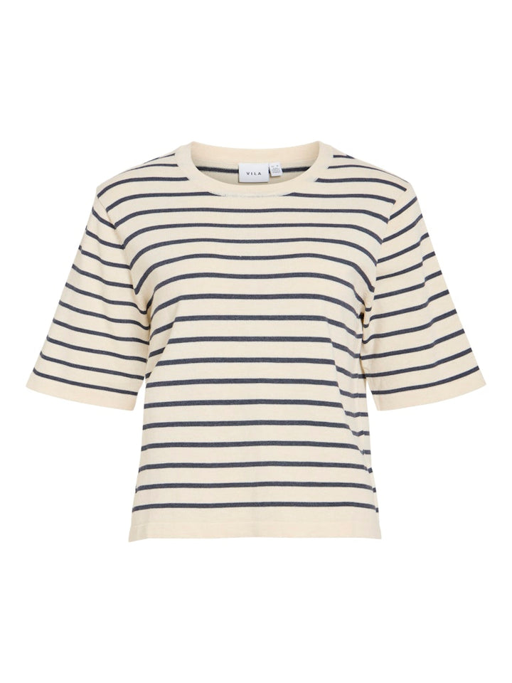 Vimalu O-neck 2/4 Knit Top-noos - Ecru Dessin