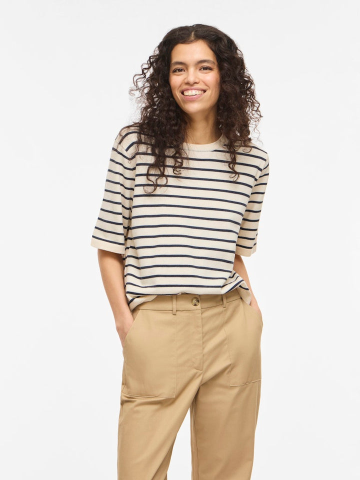 Vimalu O-neck 2/4 Knit Top-noos - Ecru Dessin