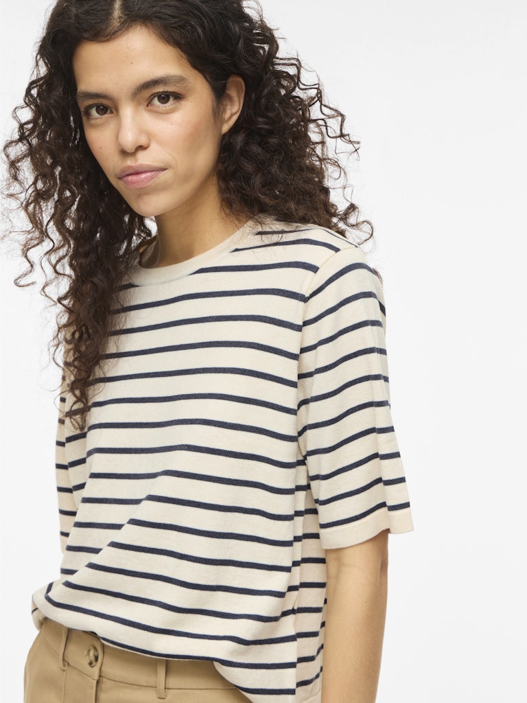 Vimalu O-neck 2/4 Knit Top-noos - Ecru Dessin