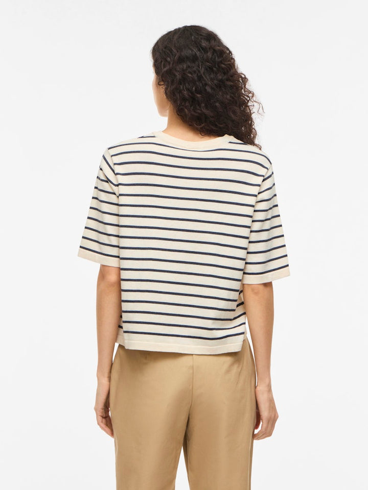 Vimalu O-neck 2/4 Knit Top-noos - Ecru Dessin