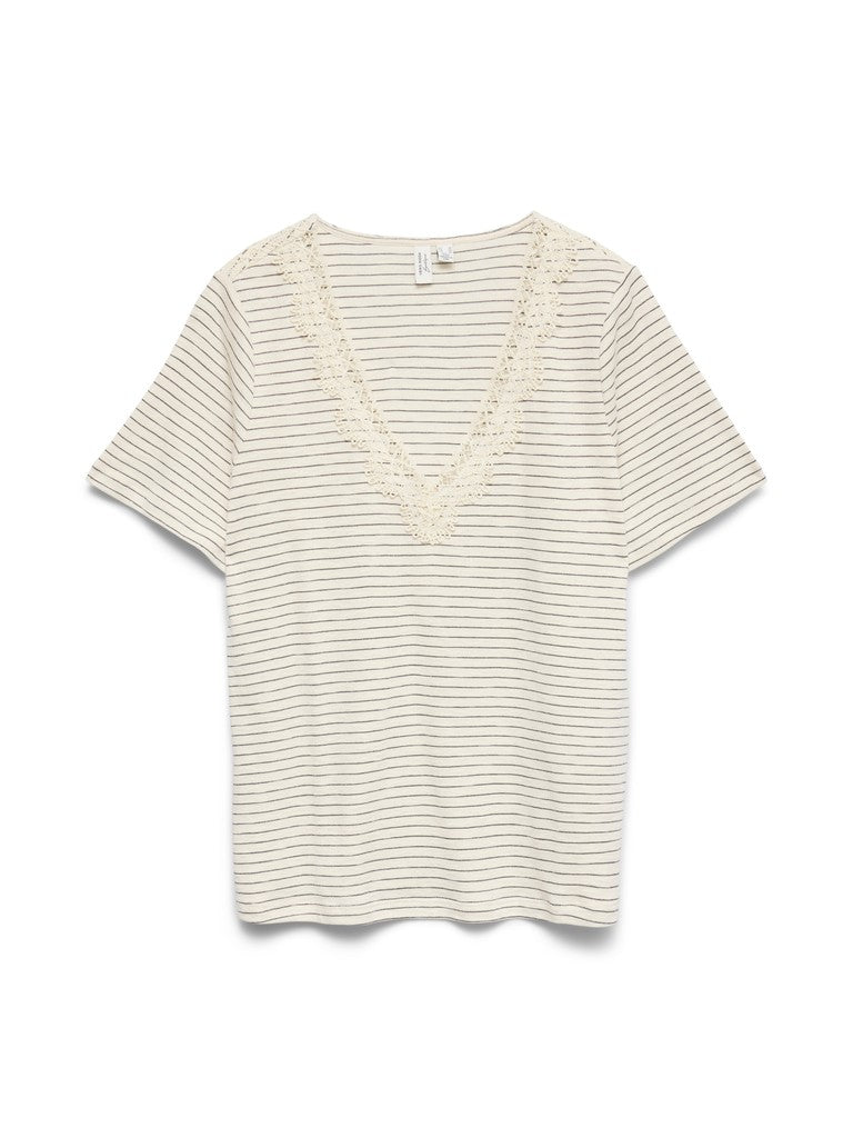 Vmkaroline S/s V-neck Top Jrs Btq - Ecru Dessin
