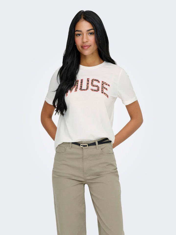 Onllea Life S/s Print Top Box Cc Jrs - Off-white