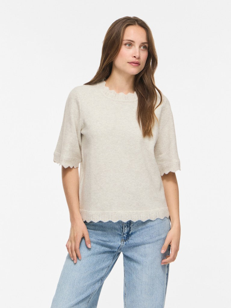 Vinikolina O-neck 2/4 Knit Top - Noos - Wit Dessin