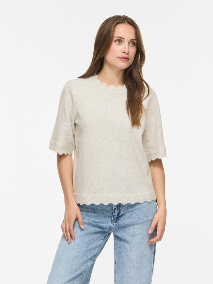Vinikolina O-neck 2/4 Knit Top - Noos - Wit Dessin