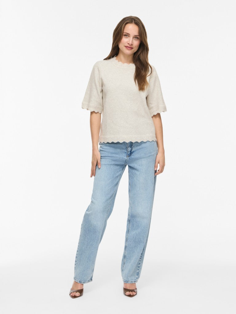 Vinikolina O-neck 2/4 Knit Top - Noos - Wit Dessin
