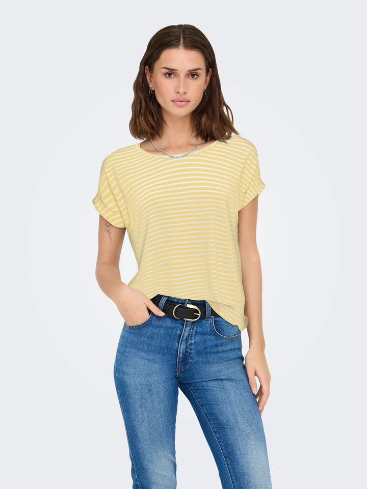 Onlmoster Stripe S/s O-neck Top Jrs Noos - Geel Dessin