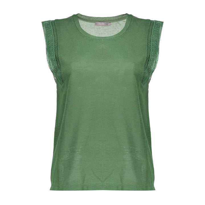 T-shirt Linen Look Fringes - Groen