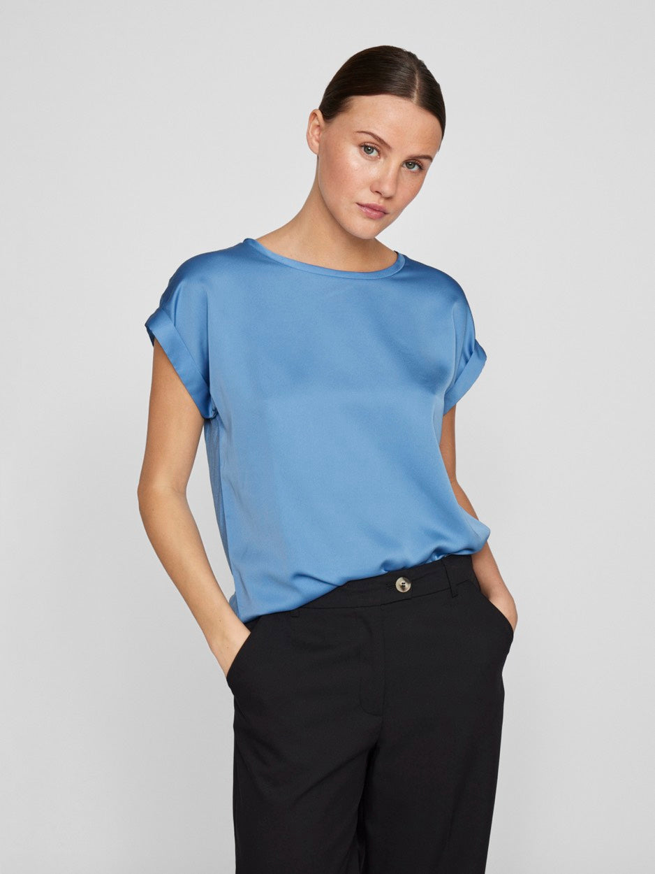 Viellette S/s Satin Top - Noos - Lichtblauw