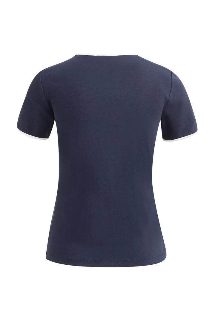 T-shirt Met Contrastbies - Navy