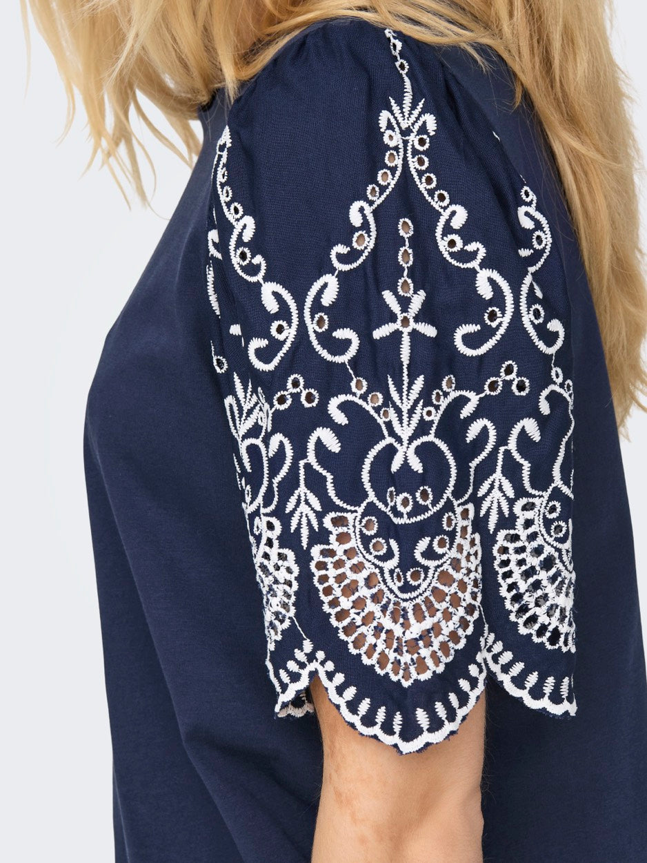 Jdyoma Broderie Anglaise Top Jrs - Navy