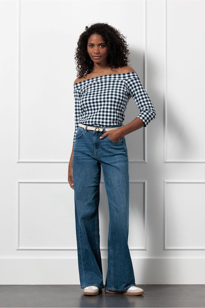 Dolly Check Top - Blauw Dessin