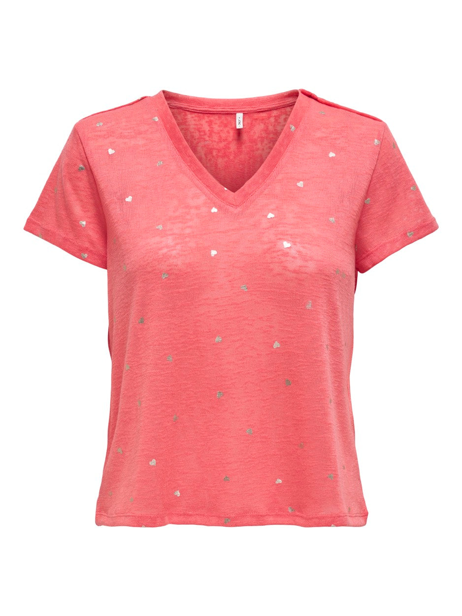 Onlstephi S/s Aop V-neck Top Jrs - Koraal Rood