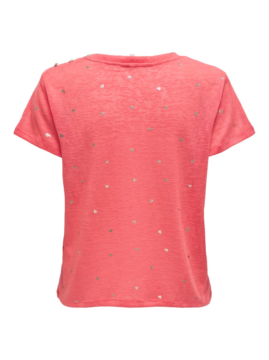 Onlstephi S/s Aop V-neck Top Jrs - Koraal Rood