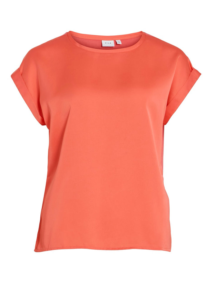 Viellette S/s Satin Top - Noos - Koraal Rood